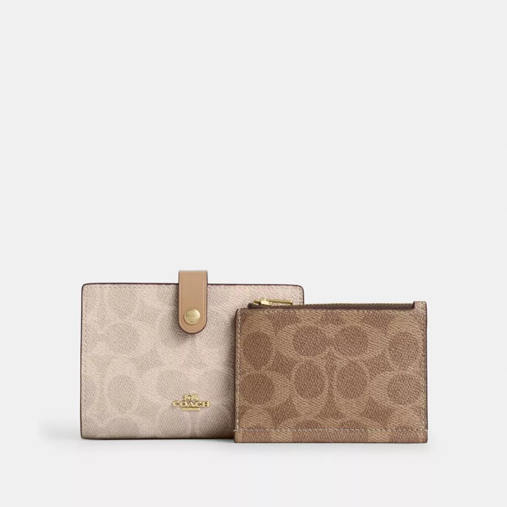 Blok Desenli Signature Canvas 2'si 1 Arada Cüzdan
