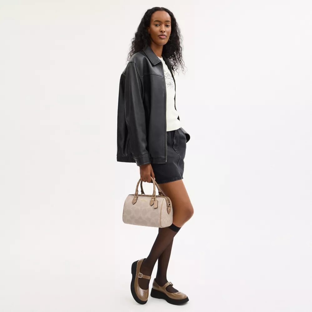 Blok Desenli Signature Canvas Rowan Satchel Çanta