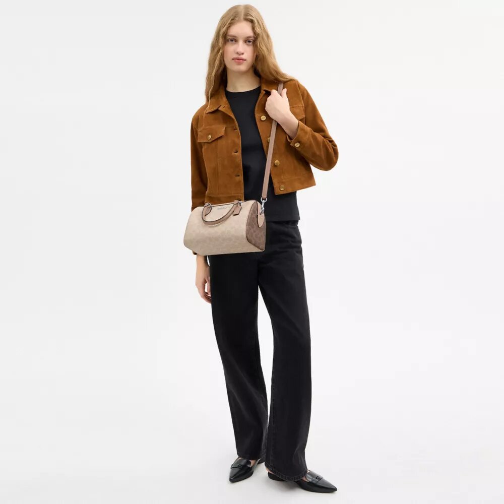 Blok Desenli Signature Canvas Rowan Satchel Çanta