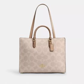 Bloklu Signature Canvas Maggie Tote Çantası