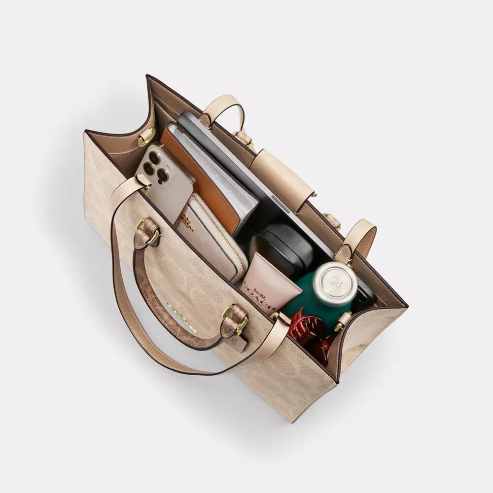 Bloklu Signature Canvas Maggie Tote Çantası