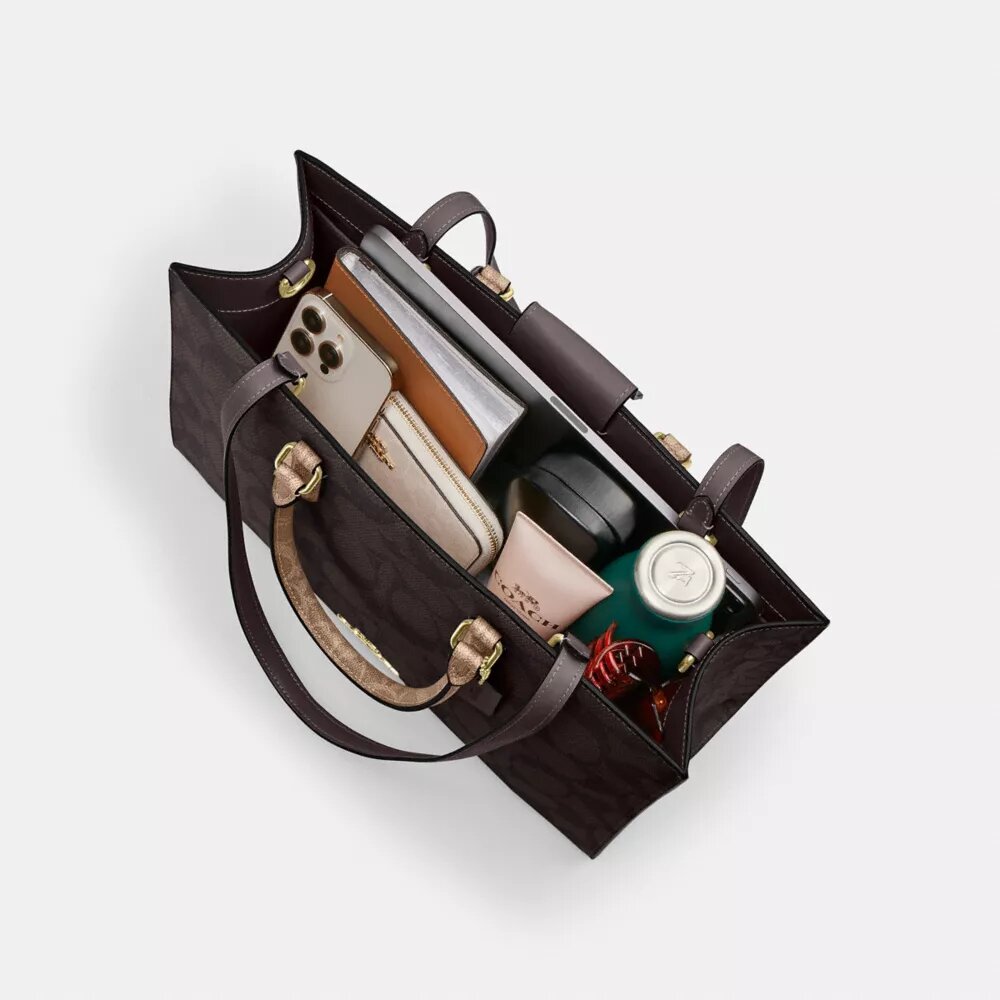 Bloklu Signature Canvas Maggie Tote Çantası