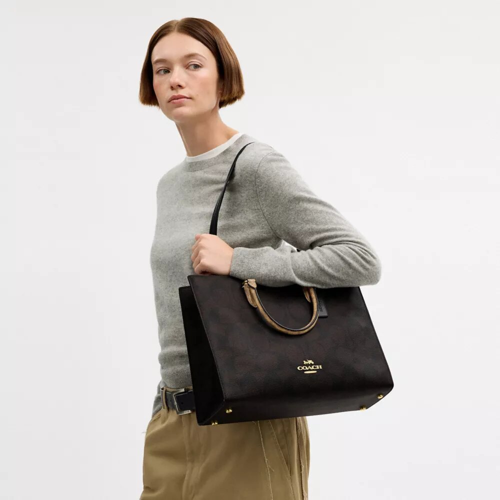 Bloklu Signature Canvas Maggie Tote Çantası