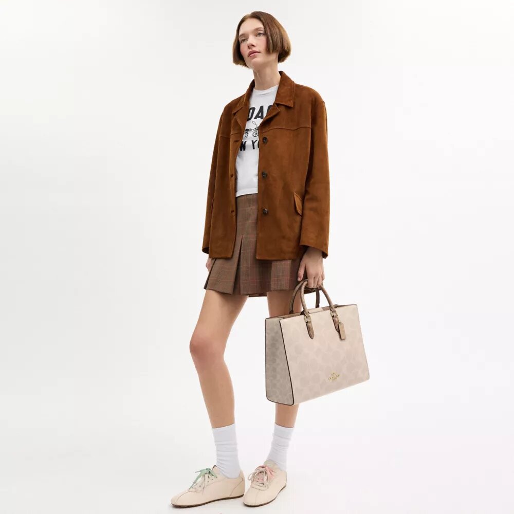 Bloklu Signature Canvas Maggie Tote Çantası