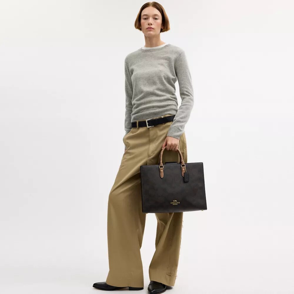 Bloklu Signature Canvas Maggie Tote Çantası