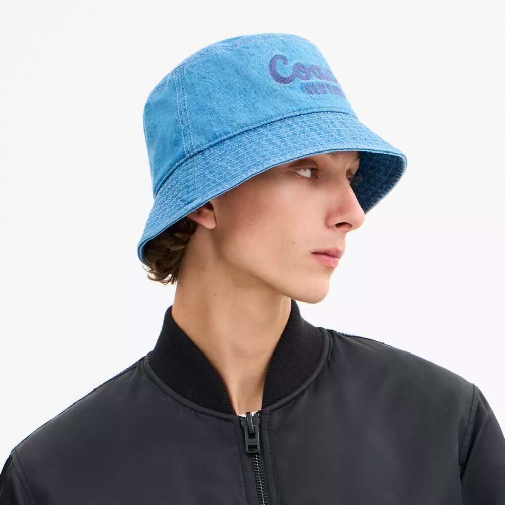 Coach Script İşlemeli Denim Kova Şapka