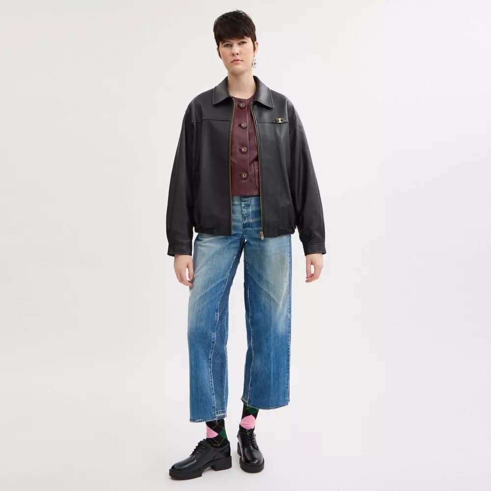 Heritage C Plakalı Oversized Deri Ceket