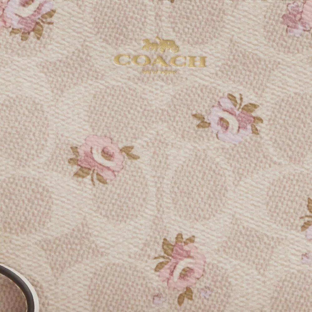 Çiçek Desenli Signature Canvas Köşe Fermuarlı Bileklik Çantası