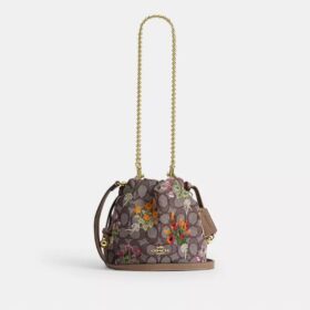 Çiçek Nakışlı İmza Jakarlı Faye Mini İpli Çanta