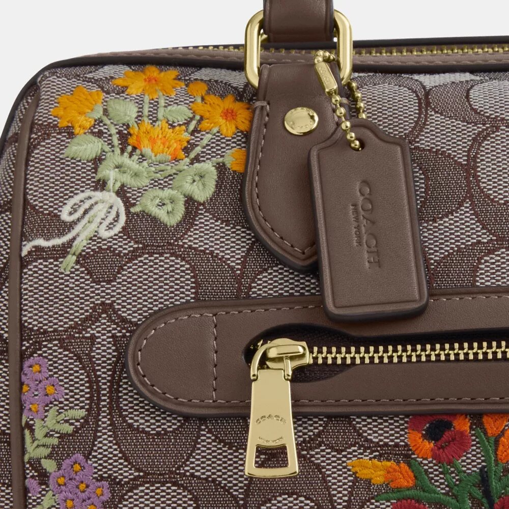 Çiçek Nakışlı İmza Jakarlı Rowan Satchel Çanta