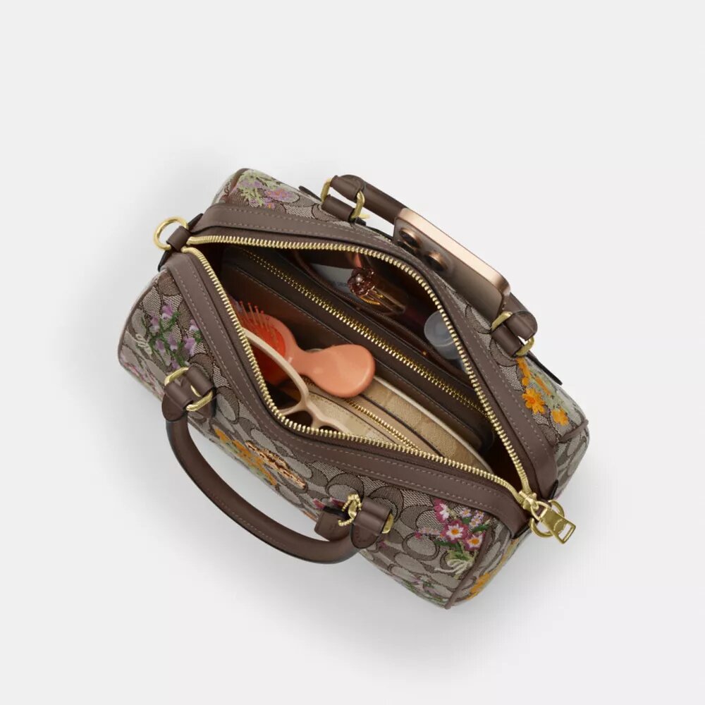 Çiçek Nakışlı İmza Jakarlı Rowan Satchel Çanta