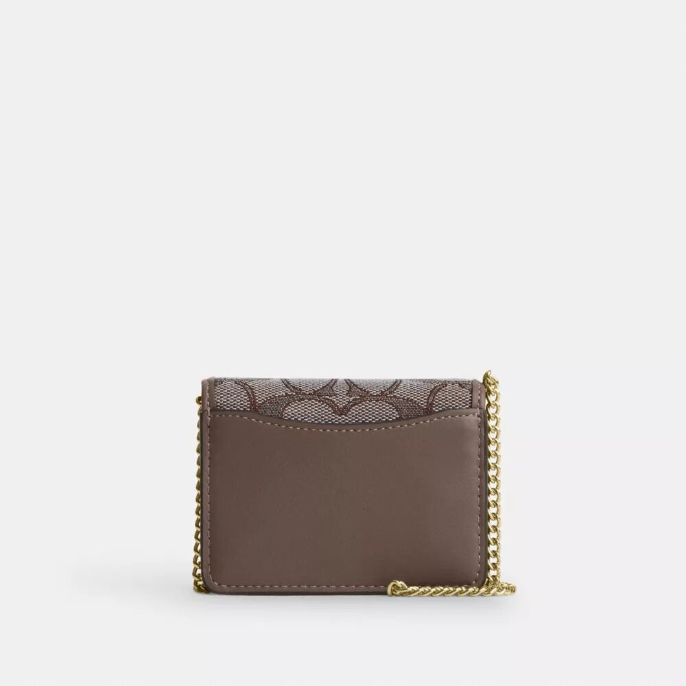Çiçek Nakışlı Signature Jakarlı Zincirli Mini Cüzdan