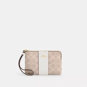 Çizgili Signature Canvas Köşe Fermuarlı Bileklik Çantası