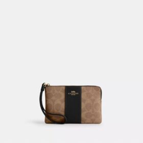 Çizgili Signature Canvas Köşe Fermuarlı Bileklik Çantası