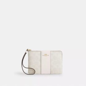 Çizgili Signature Canvas Köşe Fermuarlı Bileklik Çantası