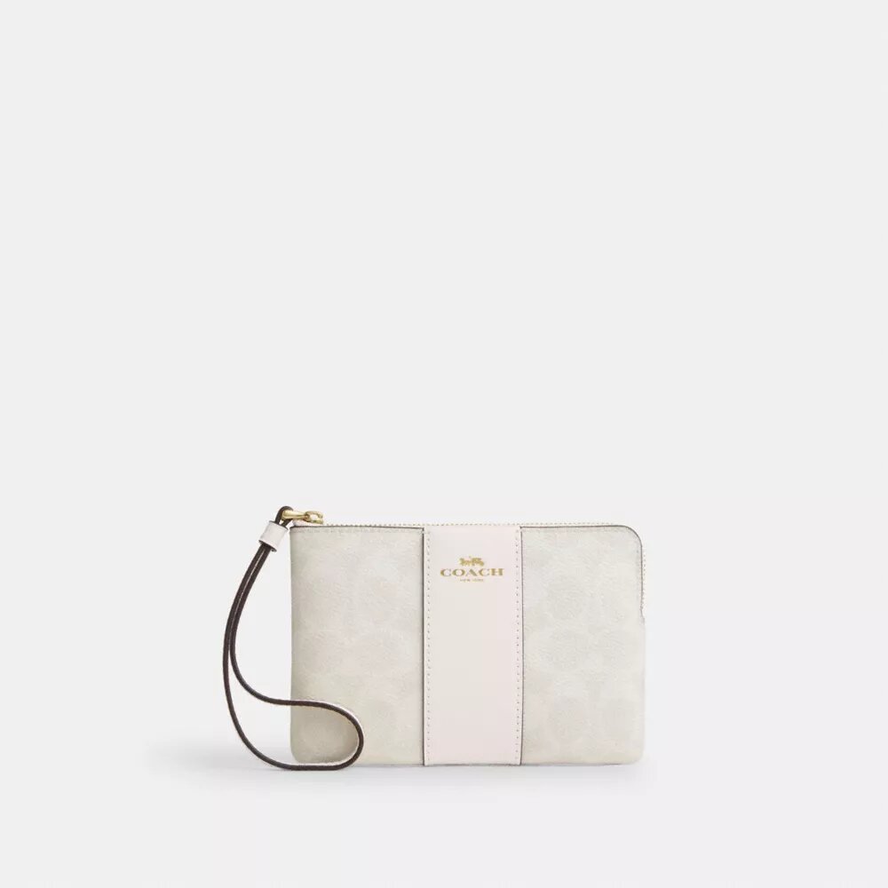 Çizgili Signature Canvas Köşe Fermuarlı Bileklik Çantası