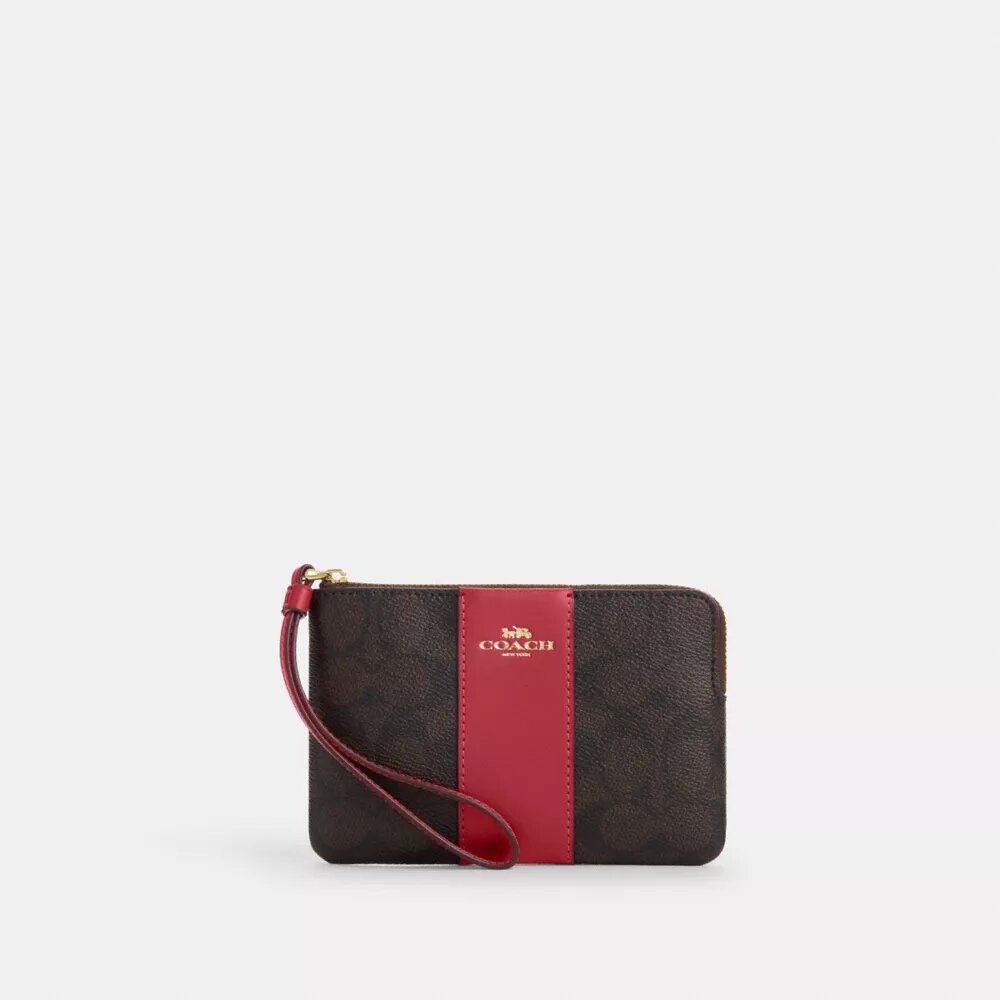 Çizgili Signature Canvas Köşe Fermuarlı Bileklik Çantası