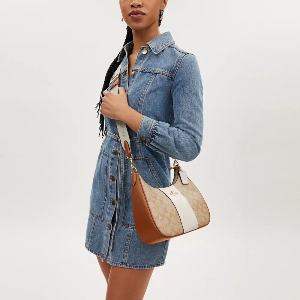 Çizgili Signature Canvas Teri Hobo Çanta