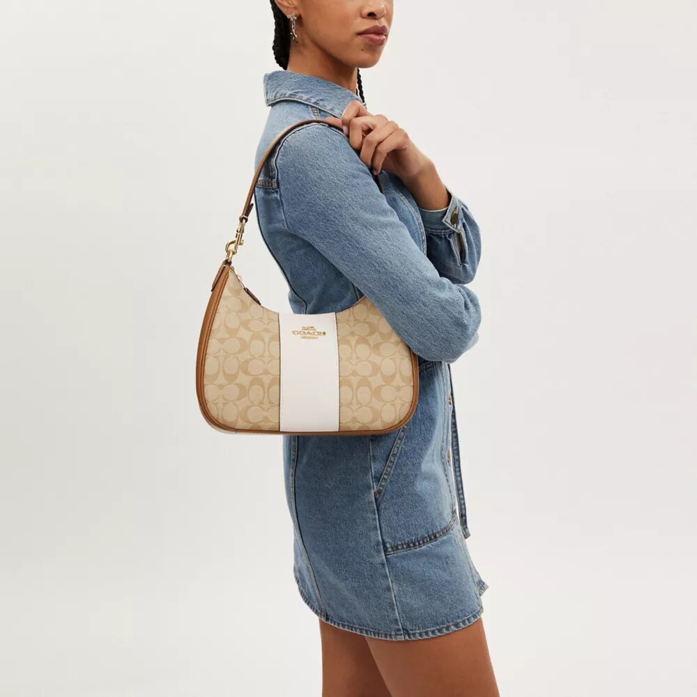 Çizgili Signature Canvas Teri Hobo Çanta