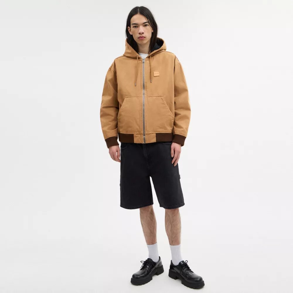 Kanvas Fermuarlı Kapüşonlu Sweatshirt