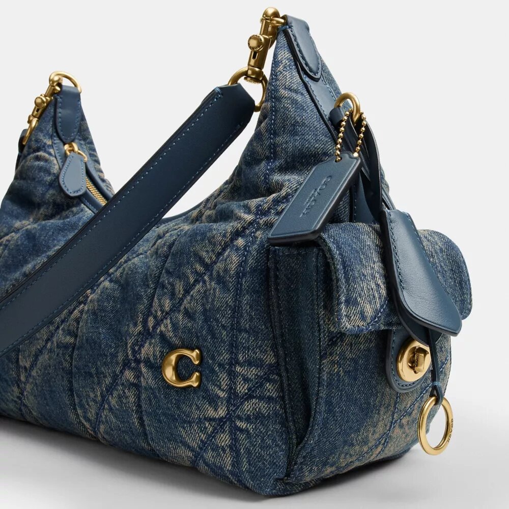 Kapitone Desenli Yenilenebilir Pamuklu Denimden Üretilmiş Pocket Juliet Çanta 30