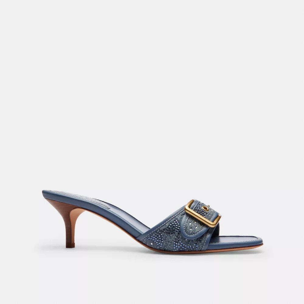 Kristal İmzalı Denim Margot Sandaletler