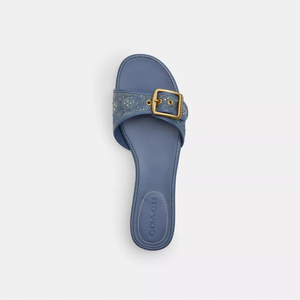 Kristal Süslemeli İmza Denim Margot Düz Sandalet
