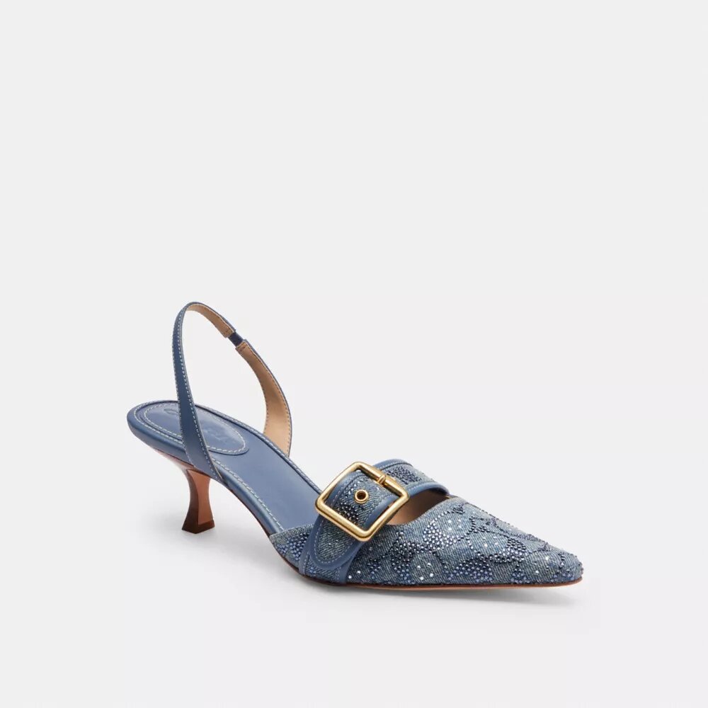 Kristal Süslemeli İmza Denim Margot Slingback Ayakkabılar