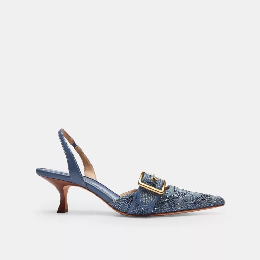 Kristal Süslemeli İmza Denim Margot Slingback Ayakkabılar