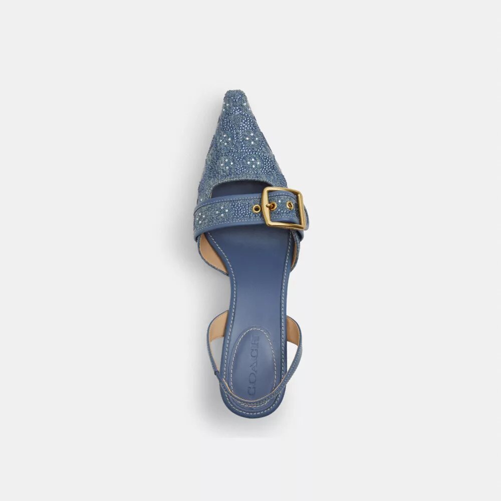 Kristal Süslemeli İmza Denim Margot Slingback Ayakkabılar