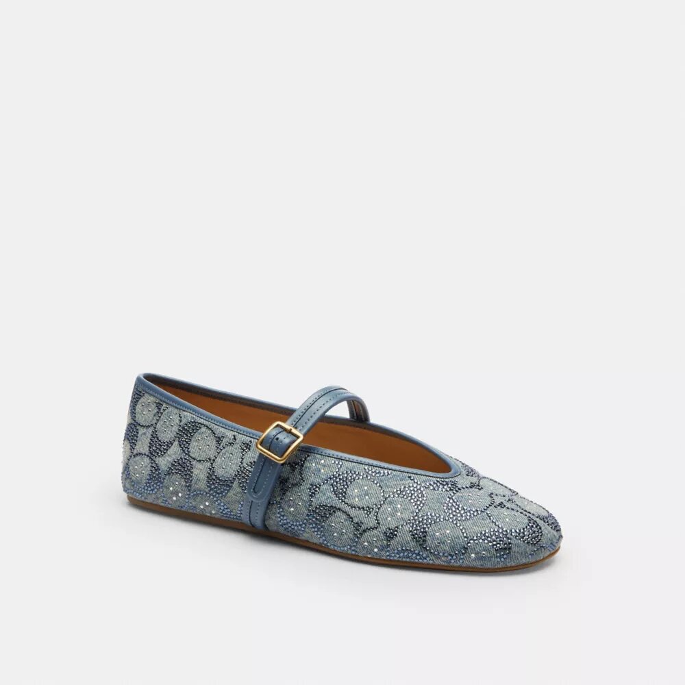 Kristal Süslemeli İmza Denim Mary Jane Ayakkabılar