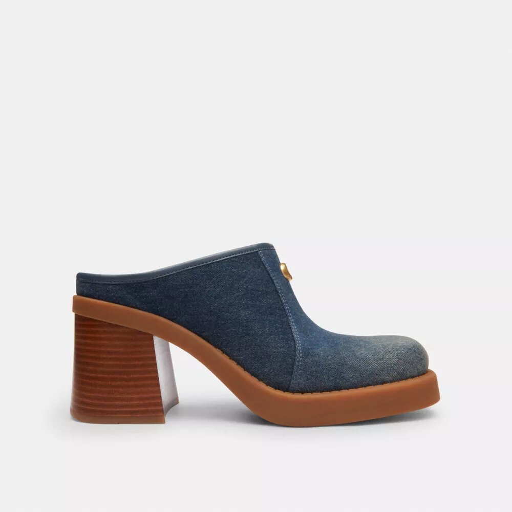 Loved Denim renginde, şekillendirilmiş C logolu Topuklu Terlikler