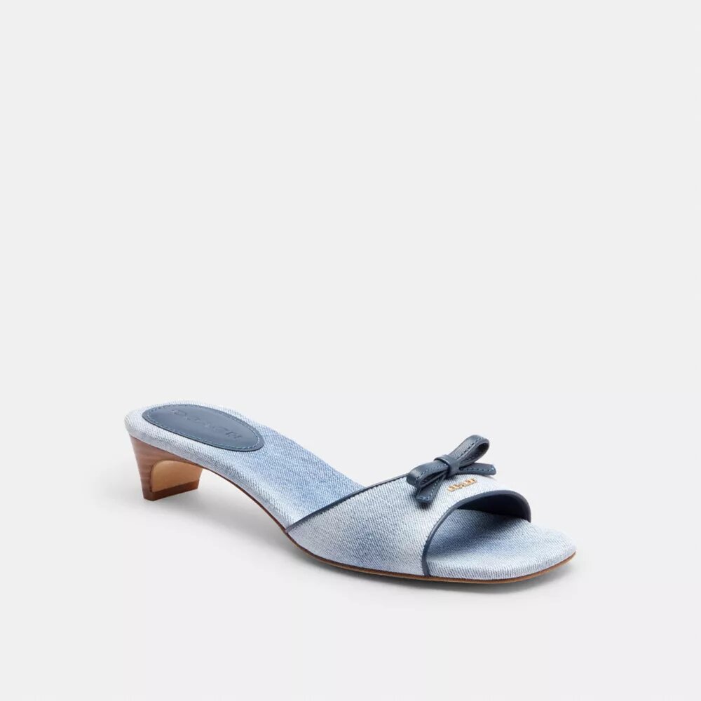 Loved Denim Renkli Fiyonklu Kitten Topuklu Sandalet