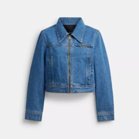 Organik Pamuktan Üretilmiş, C Şeklinde İşlenmiş Dar Kesim Denim Ceket