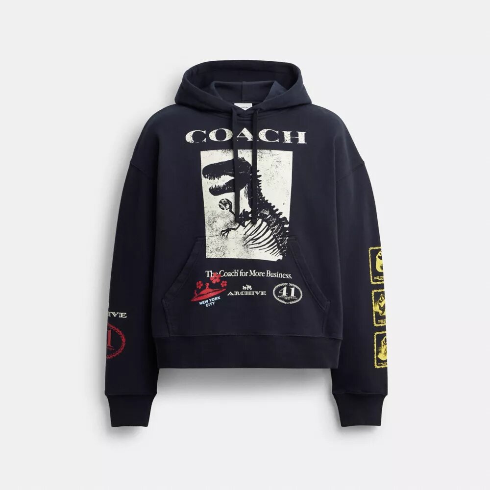 Organik Pamuktan Üretilmiş Dinozor Kolajlı Bol Kesim Kapüşonlu Sweatshirt'ler