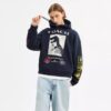Organik Pamuktan Üretilmiş Dinozor Kolajlı Bol Kesim Kapüşonlu Sweatshirt'ler