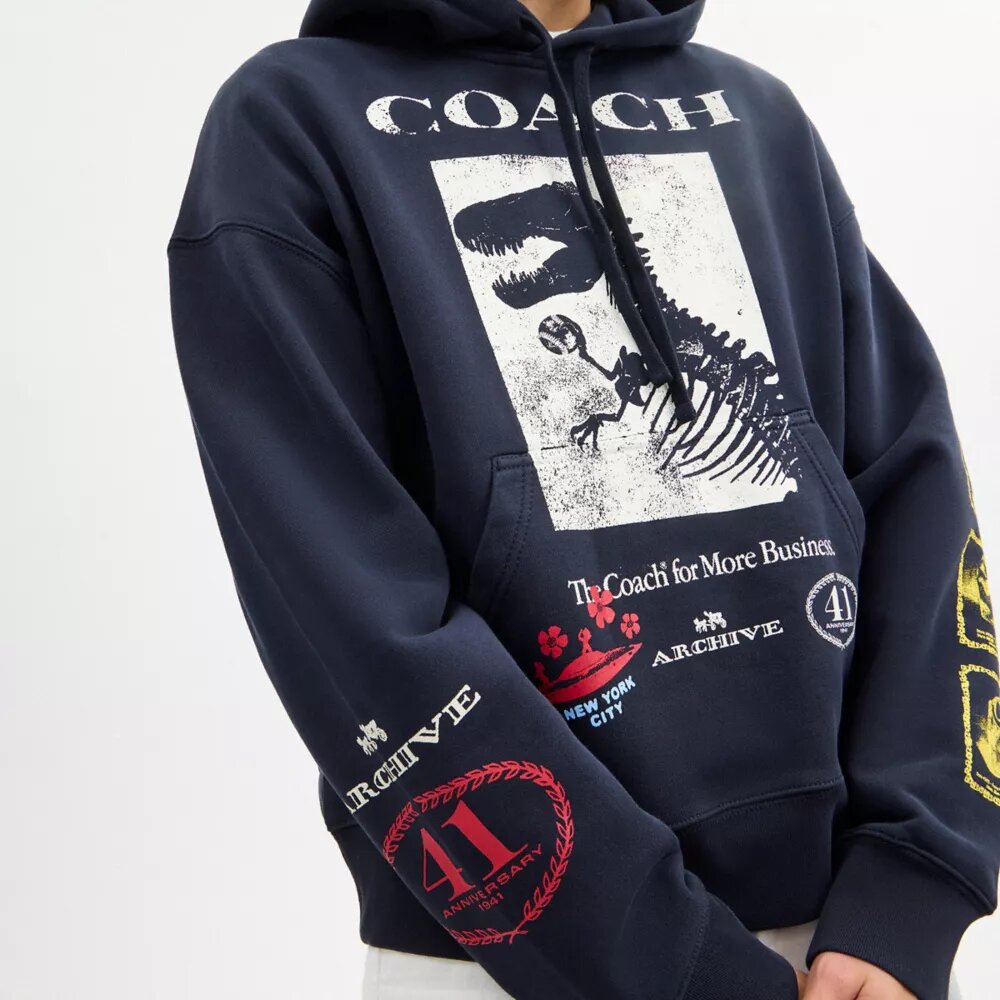 Organik Pamuktan Üretilmiş Dinozor Kolajlı Bol Kesim Kapüşonlu Sweatshirt'ler