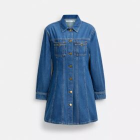 Organik Pamuktan Uzun Kollu Denim Elbise