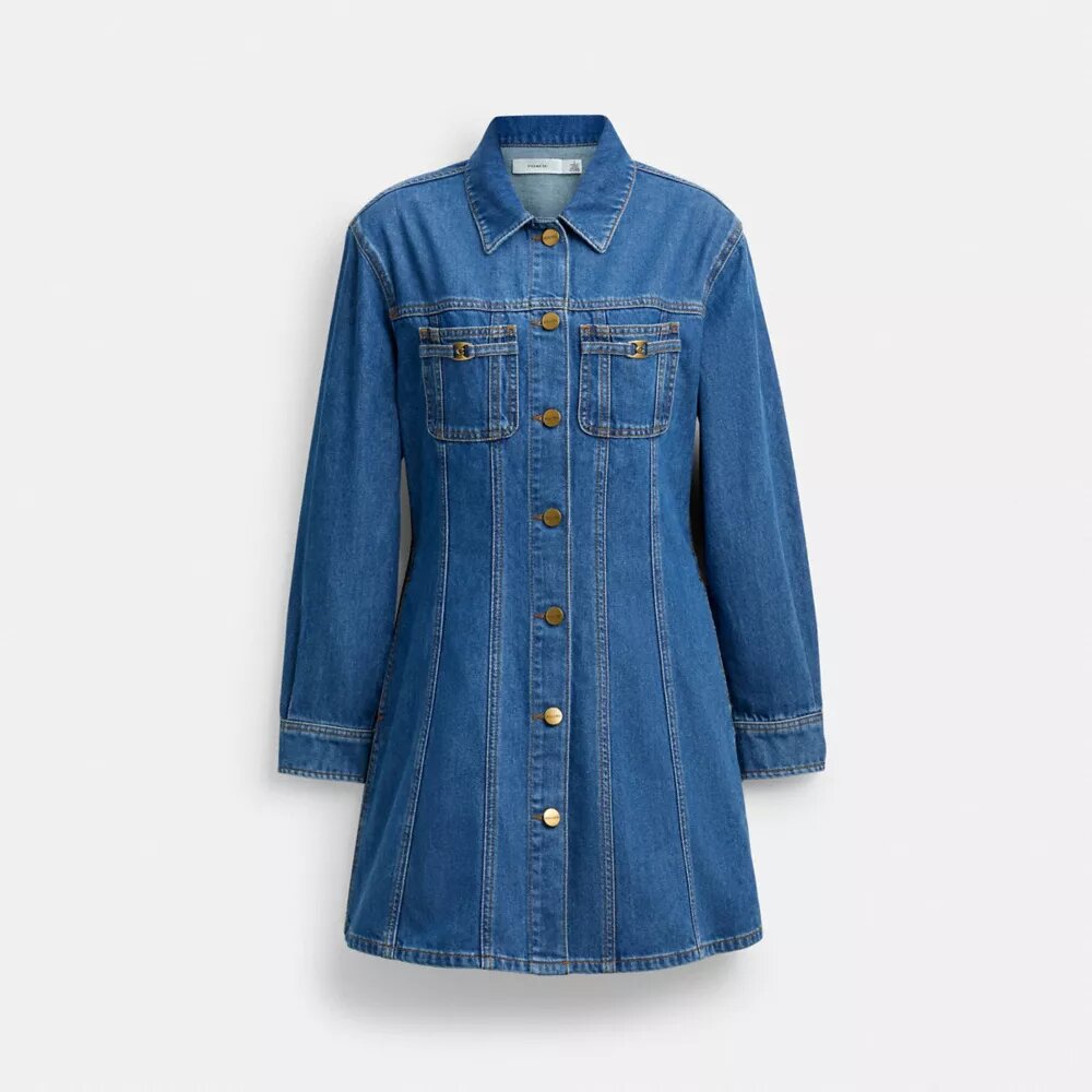 Organik Pamuktan Uzun Kollu Denim Elbise