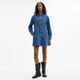Organik Pamuktan Uzun Kollu Denim Elbise