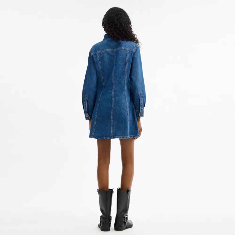 Organik Pamuktan Uzun Kollu Denim Elbise
