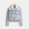 Shearling Yakalı Organik Pamuktan Üretilmiş Kısa Kesim Heritage C Denim Trucker Ceket