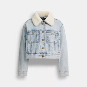 Shearling Yakalı Organik Pamuktan Üretilmiş Kısa Kesim Heritage C Denim Trucker Ceket