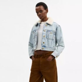 Shearling Yakalı Organik Pamuktan Üretilmiş Kısa Kesim Heritage C Denim Trucker Ceket