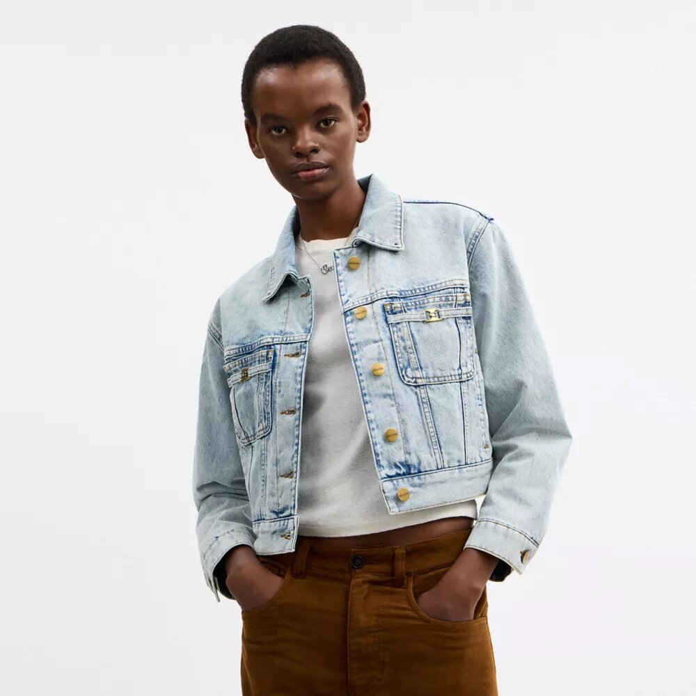 Shearling Yakalı Organik Pamuktan Üretilmiş Kısa Kesim Heritage C Denim Trucker Ceket