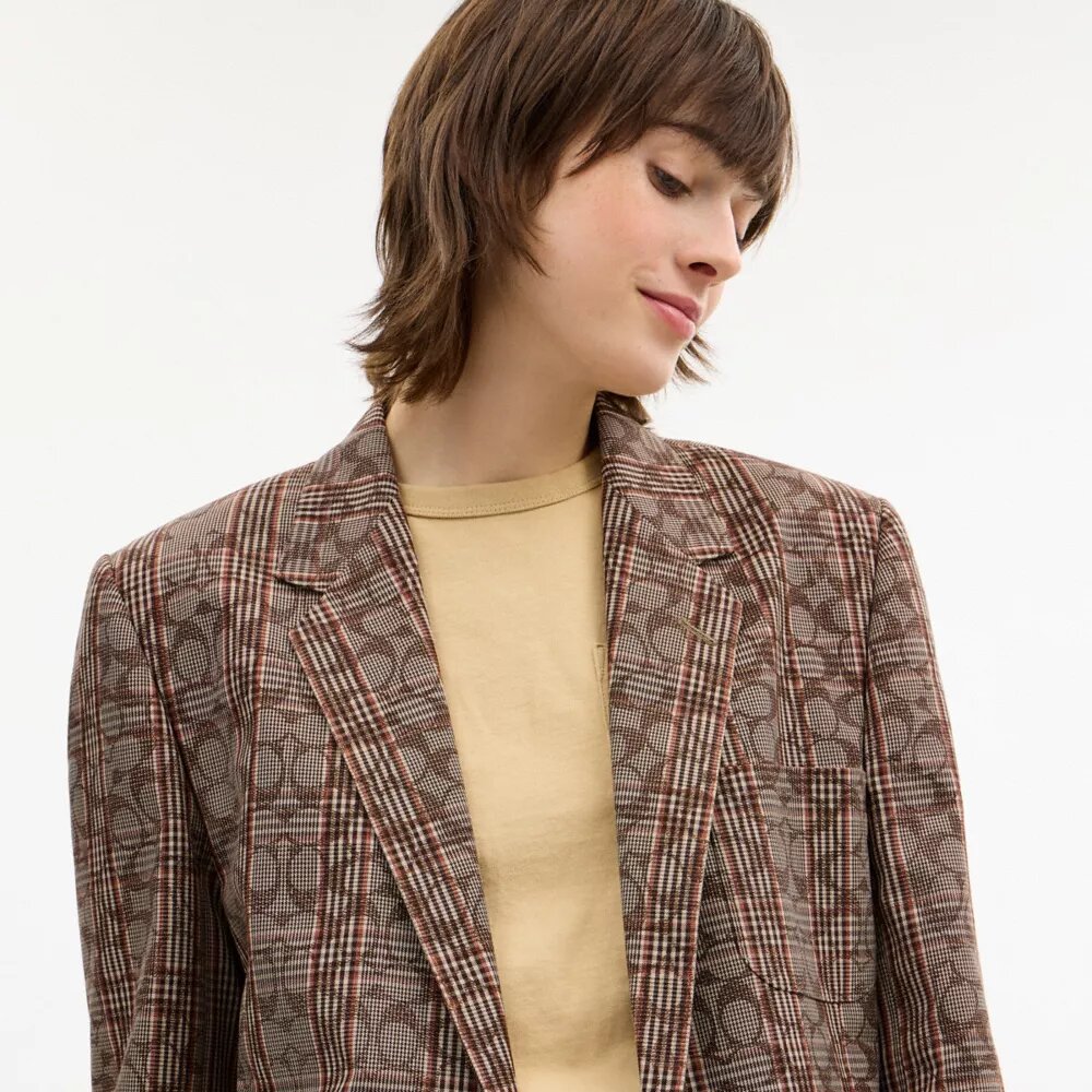 Signature C Ekose Tek Düğmeli Blazer