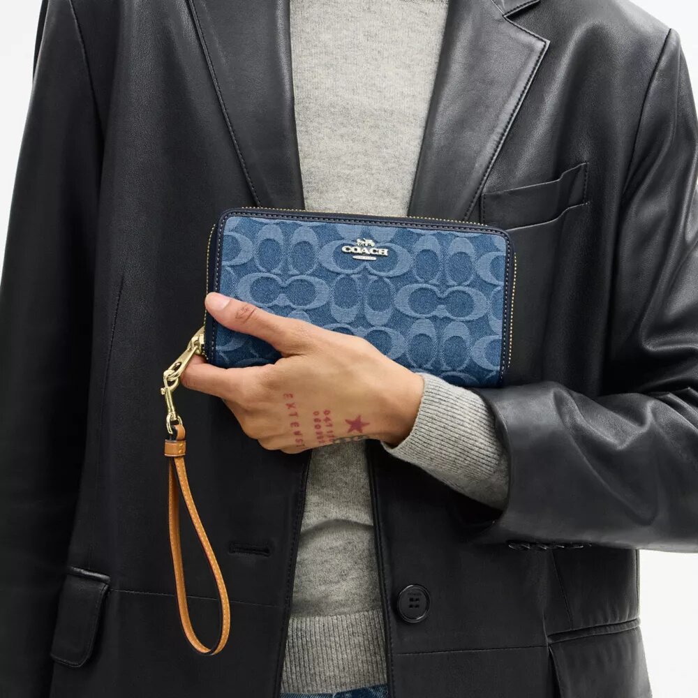 Signature Denim Uzun Fermuarlı Cüzdan