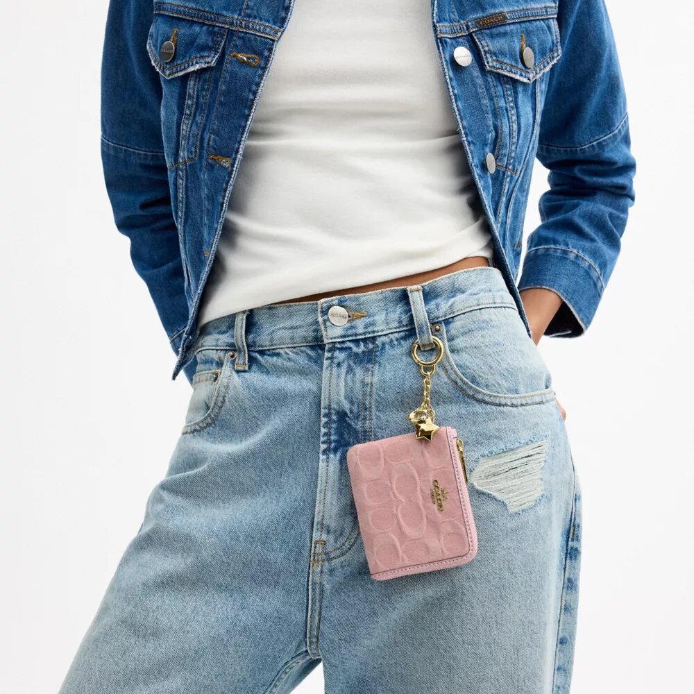 Süsler Detaylı Signature Denim Küçük Köşeli Fermuarlı Cüzdan