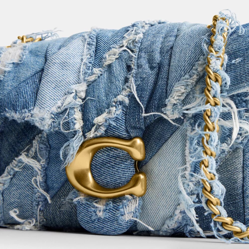 Yeniden Kullanılmış Denim Patchwork Kapitone Desenli Tabby Omuz Çantası 26