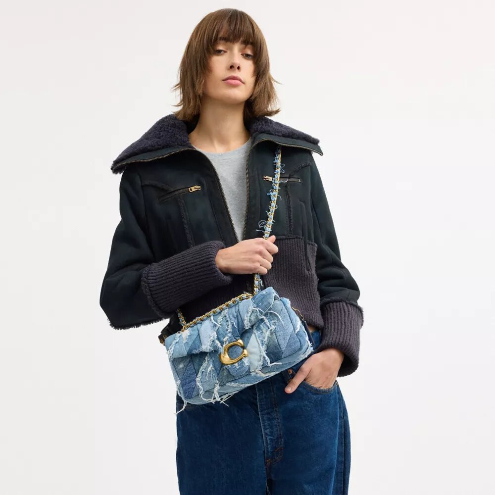 Yeniden Kullanılmış Denim Patchwork Kapitone Desenli Tabby Omuz Çantası 26